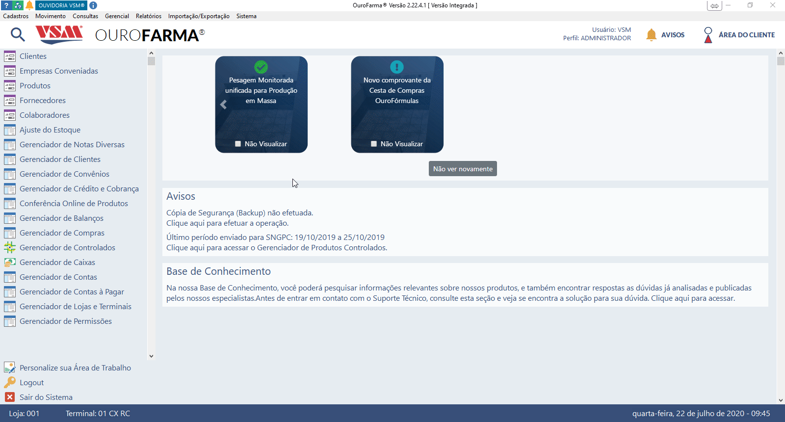 Portal VSM Sistema de Administração